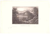 Falkenstein: Burg aus der Ferne von Nordwesten, 1854 (aus: Meyers Universum)
