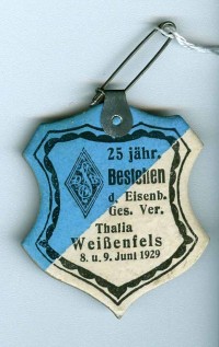 Veranstaltungsabzeichen zum 25jährigen Bestehen des Eisenbahn Gesellschafts-Verein Thalia, Weißenfels 1929