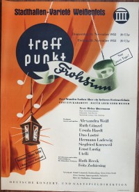 Plakat/ Kultur "Treffpunkt Frohsinn...", Stadthallen Variete, DDR, Weißenfels 1953