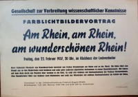 Plakat/Kultur "Lichtbildervortrag Am Rhein, am Rhein ...", DDR, Weißenfels 1957