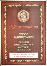 Plakat/Propaganda "Festveranstaltung zu Ehren des XXXVI. Jahrestages ...", DDR, Weißenfels 1953