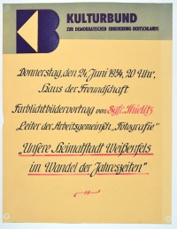 Farblichtbildervortrag "Unsere Heimatstadt Weißenfels im Wandel der Jahreszeiten" 1954