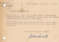 Postkarte an den Männer-Gesang-Verein Glindenberg, 18.03.1963